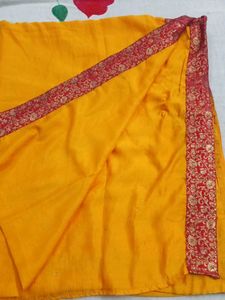 Vibrant Yellow Saree with Red Border