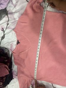 Pink Ribbed V-Neck Sweater