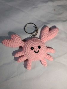 Cute Pink Crochet Crab Keychain