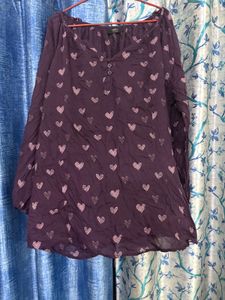 Cute Purple Heart Print Tunic Top