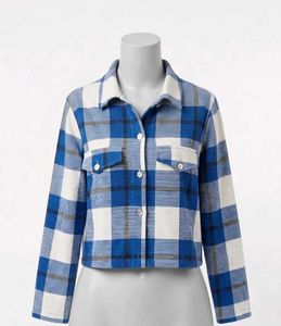 Korean Blue Plaid Cropped Shirt