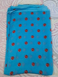 Blue Saree With Red And Some White Dots.