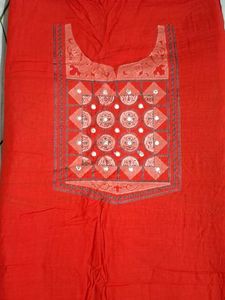 Orange Embroidered Dress Material