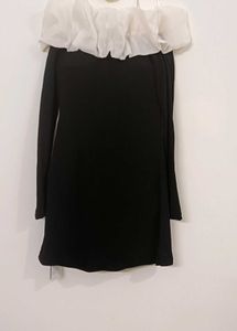 Black Off Shoulder Dress with Apricot Lace