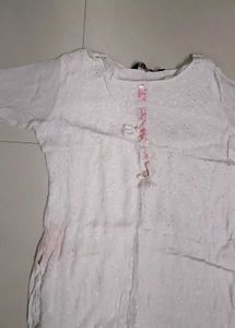 Elegant White Kurti with Subtle Pink Accents