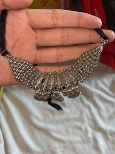 Ethnic Oxidized Silver Choker Necklace