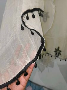 Cream Dupatta with Black Embroidery