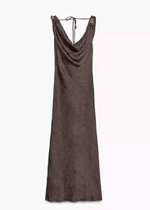 Crinkle-Effect Satin Midi Dress