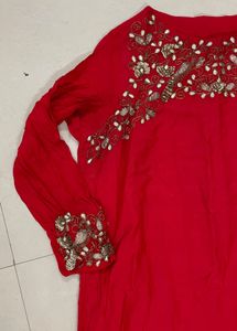 Red &amp; Gold Embellished Tunic Gown.