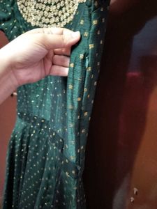 Elegant Green Ethnic Gown with golden work ✨