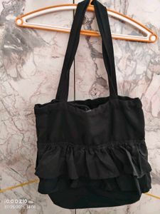 Chic Black Ruffle Tote Bag