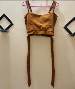 Cute Brown Tie Crop Top