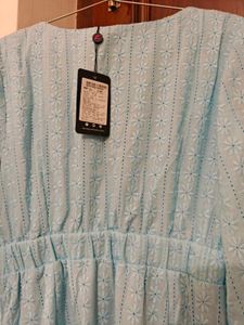 Chic Sky Blue Eyelet Midi Dress