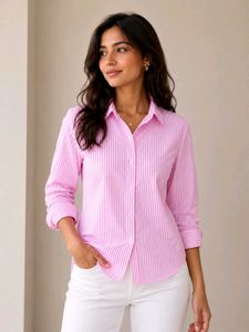 Pink & White Striped Cotton Shirt 🌸