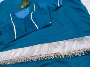 Beautiful Teal Saree with Embellished Border