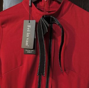 Red Fit &amp; Flare Dress with Black Accents