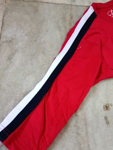 Red T-Shirt with Stripe Sleeves