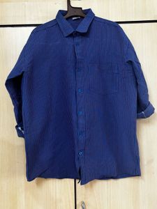 Men's Striped Blue Button-Up Shirt