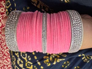 Set of Pink Velvet Bangles with rhinestones Chur