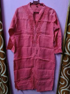 Embroidered Coral Kurta