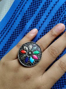 Boho Oxidized Silver Statement Ring