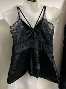Black Lace Trim Camisole Top