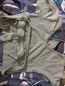Sage Green Ribbed Cut-Out Top