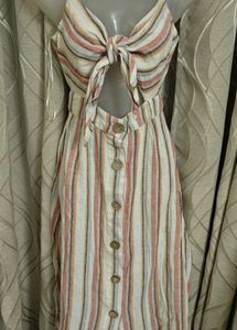Striped Tie-Front Midi Dress
