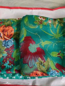 Beautiful green floral saree.