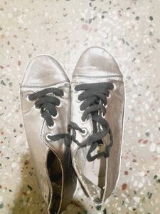 Sparkling Silver Lace-Up Sneakers
