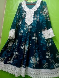 Floral Lace Trim Anarkali Kurta set