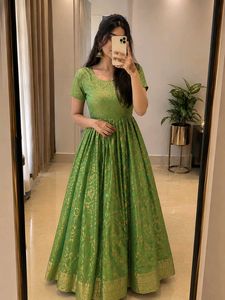 Stunning Green Brocade Ethnic Gown