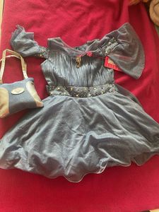 BRAND NEW - Blue Embellished Frock With bag