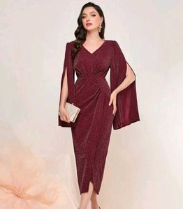 Sparkly V-Neck Cape Sleeve Dress