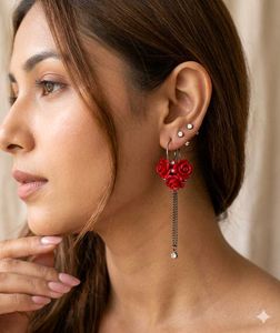 Red Rose Jewellery Set chain earings korean