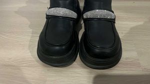 Chunky Black Boots with Rhinestone Detail