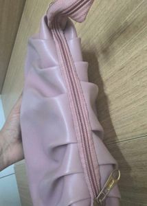 Soft Pink Shoulder Bag with Pleated Detailing