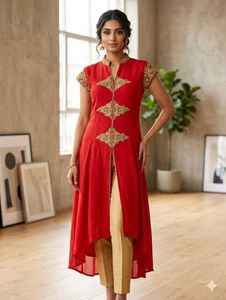 Red Embroidered Kurta