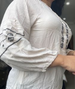 Boho Embroidered Cream Tunic Top