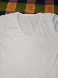 Plain White V-Neck cotton blend Top