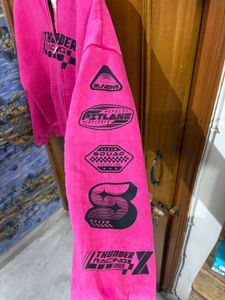 H&amp;M Racing Pink Graphic Print Zipper Hoodie