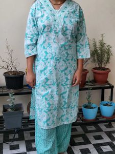 Turquoise Floral Kurta Set