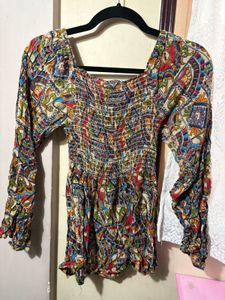 Boho Smocked Print Top y2k
