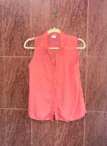 Sleeveless Lace Back Button-Up Shirt