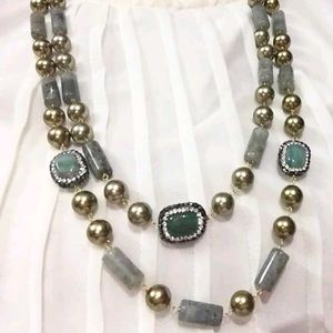 Natural Agate Layered Beaded Necklace