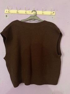 Brown Ribbed Knit Top