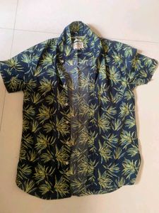 Men's Blue Tropical Print Short Sleeve Shirt