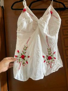 size-m-Embroidered White Camisole Top