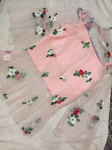 floral hand embroidered peach waist snatched top