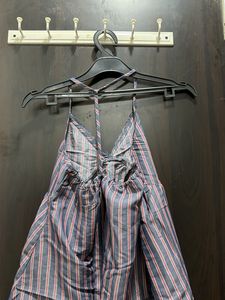 Striped Halter Neck Top with Lace Trim